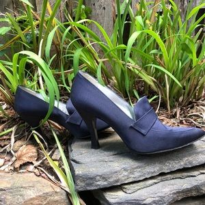 Navy Blue Satin Heels